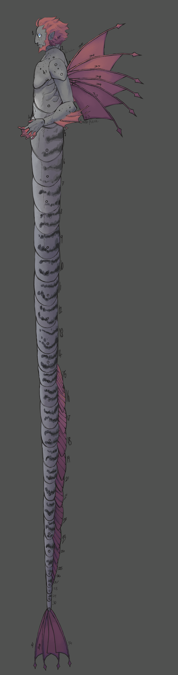Digital illustration of the Sangreal pistrix, showing how a paper puppet of the aforementioned character would look if assembled.